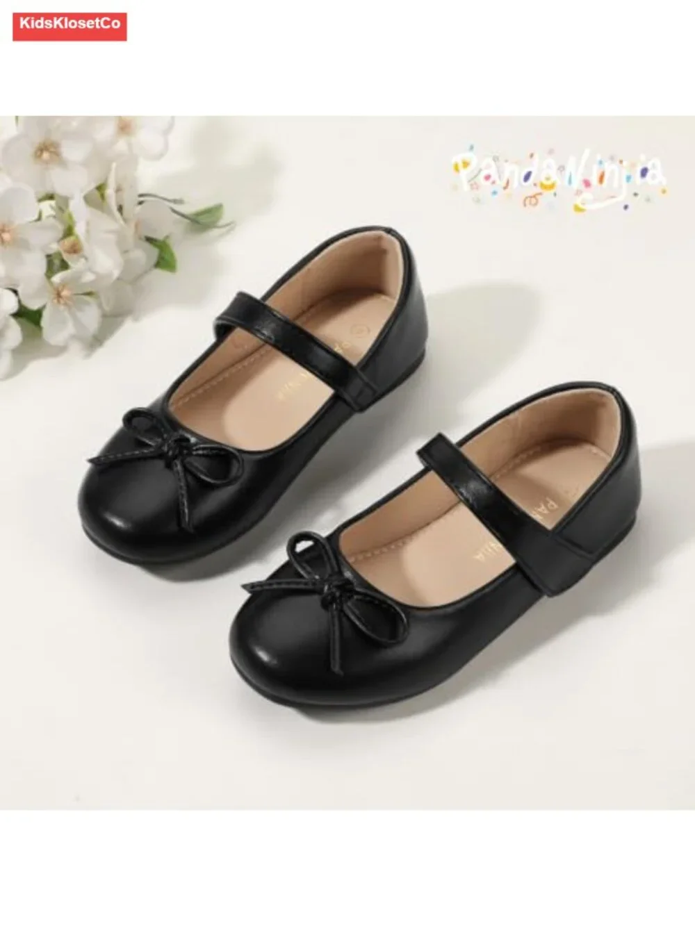 Girls Mary Jane Ballet Flats with Square Toe, Hook & Loop, Non-Slip Sole